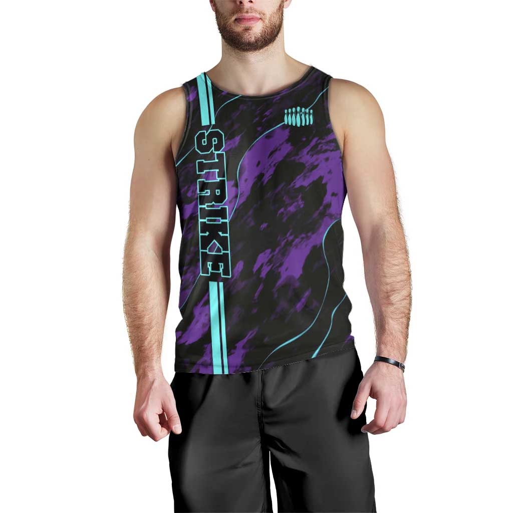 Strike Bowling Graphic Men Tank Top with Purple Black Marble Texture and Custom Team Name - Wonder Print Shop