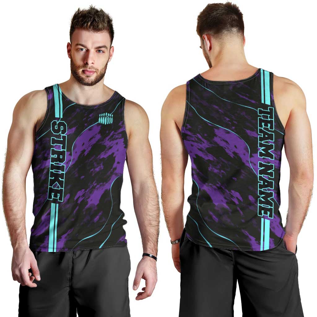 Strike Bowling Graphic Men Tank Top with Purple Black Marble Texture and Custom Team Name - Wonder Print Shop