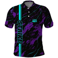 Strike Bowling Graphic Polo Shirt with Purple Black Marble Texture and Custom Team Name - Wonder Print Shop
