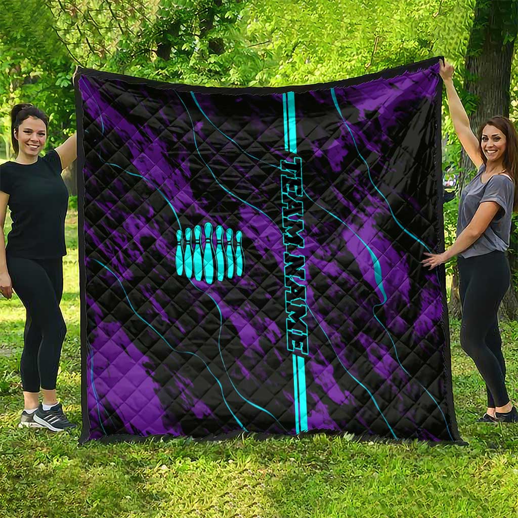 Strike Bowling Graphic Quilt with Purple Black Marble Texture and Custom Team Name - Wonder Print Shop