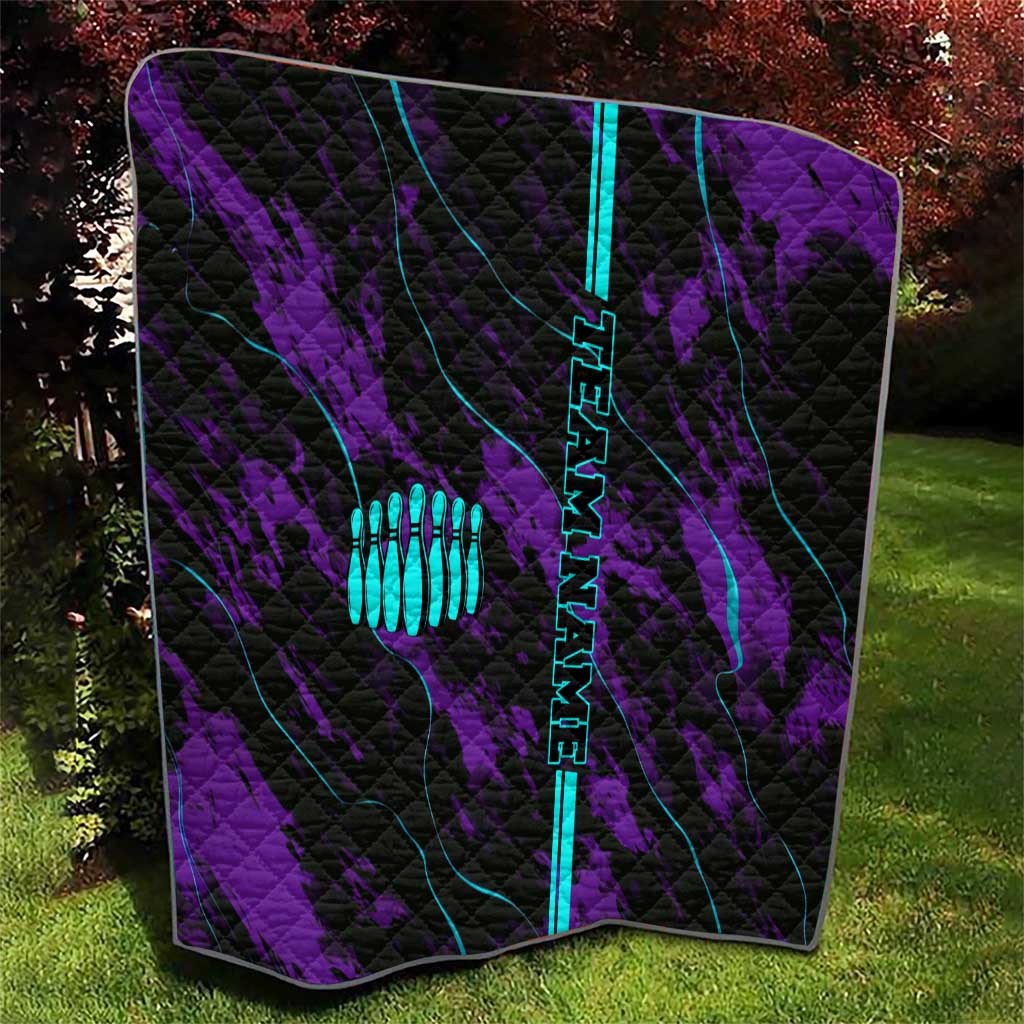 Strike Bowling Graphic Quilt with Purple Black Marble Texture and Custom Team Name - Wonder Print Shop