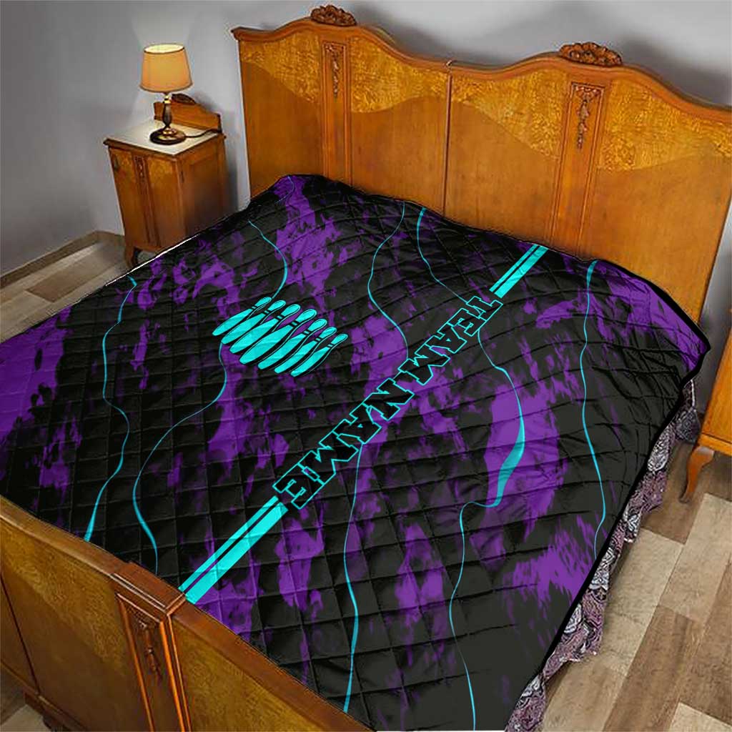 Strike Bowling Graphic Quilt with Purple Black Marble Texture and Custom Team Name - Wonder Print Shop
