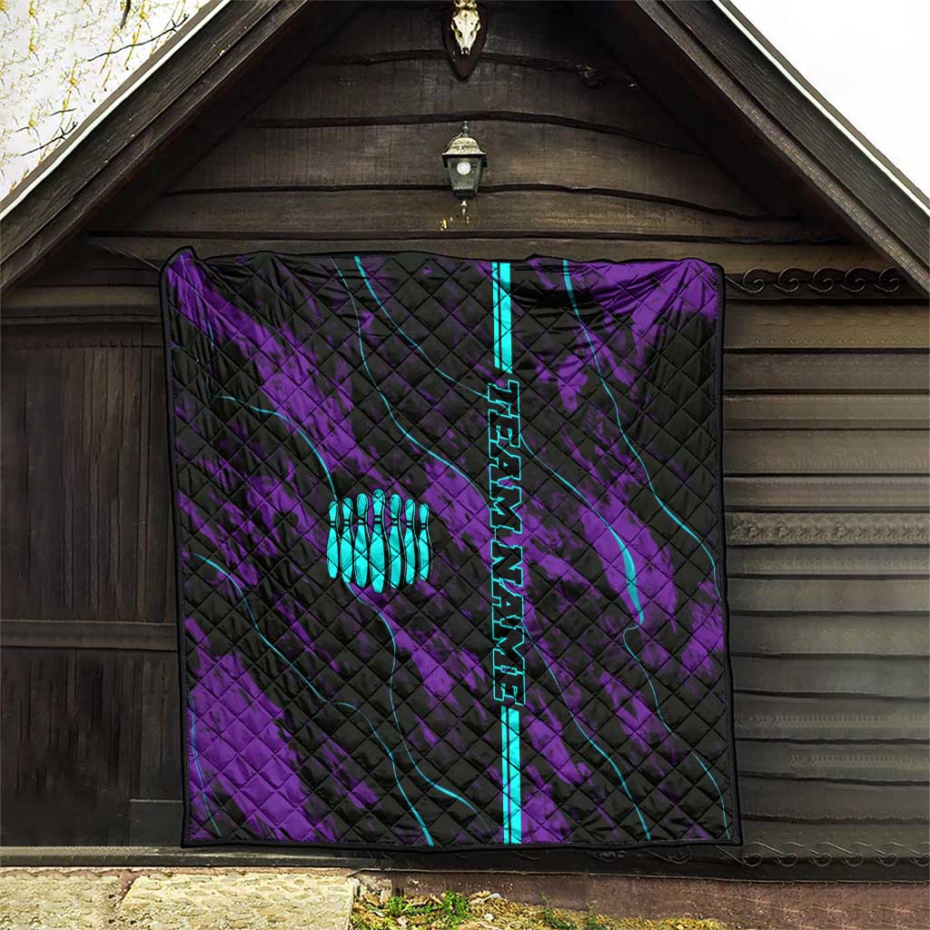 Strike Bowling Graphic Quilt with Purple Black Marble Texture and Custom Team Name - Wonder Print Shop
