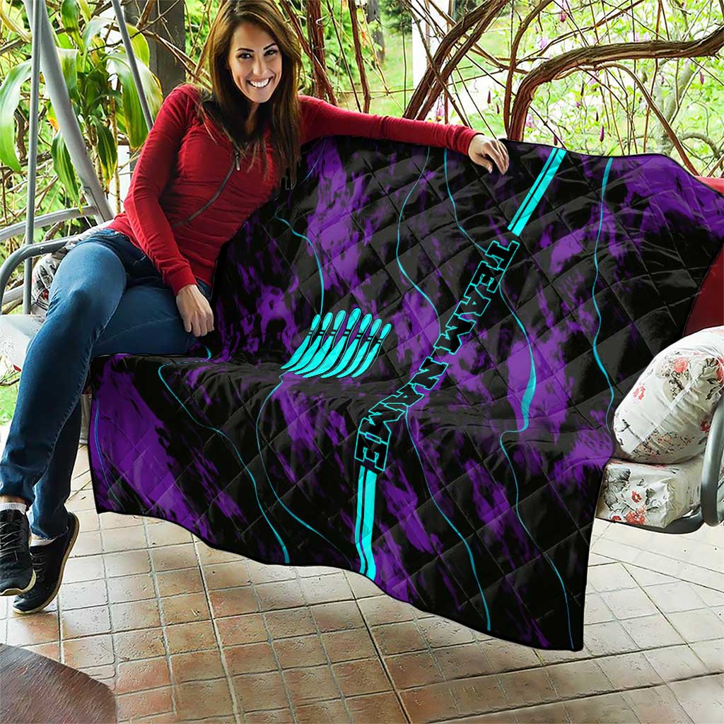 Strike Bowling Graphic Quilt with Purple Black Marble Texture and Custom Team Name - Wonder Print Shop