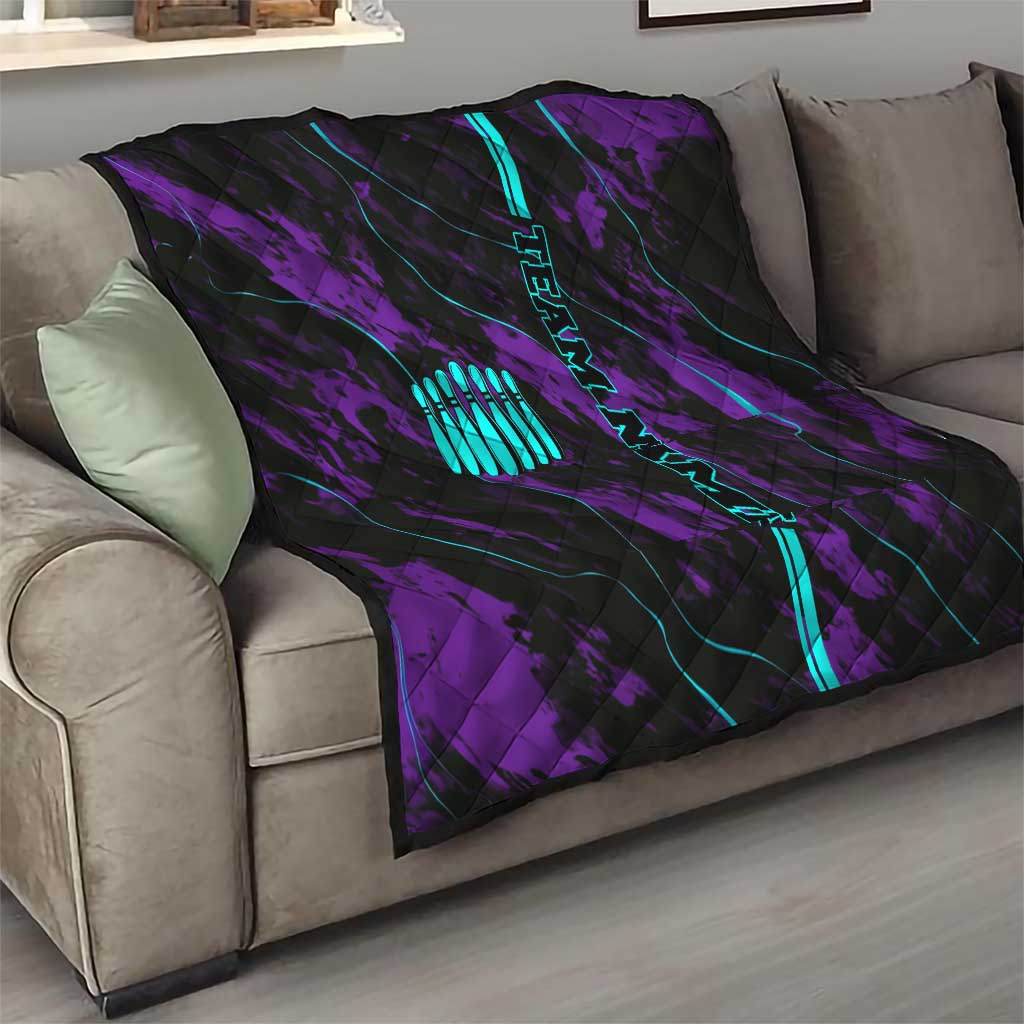 Strike Bowling Graphic Quilt with Purple Black Marble Texture and Custom Team Name - Wonder Print Shop