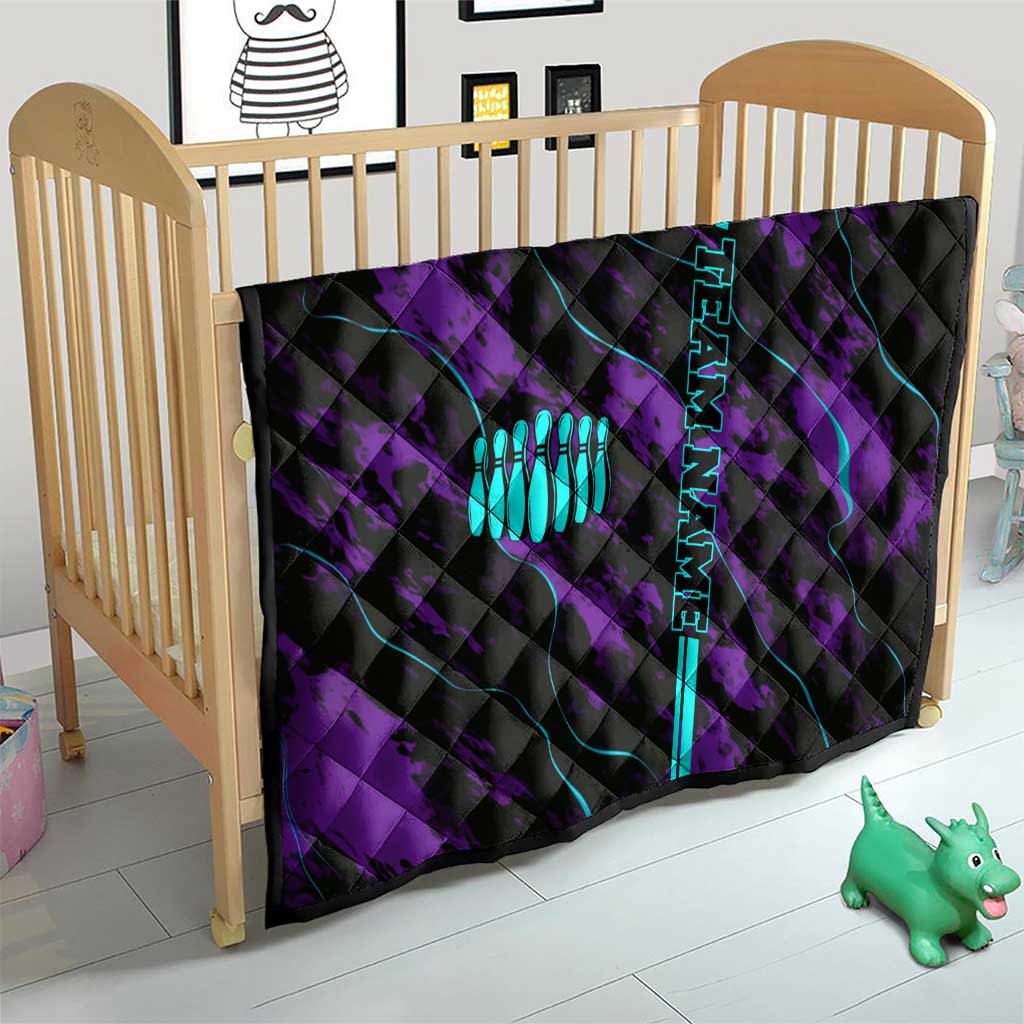 Strike Bowling Graphic Quilt with Purple Black Marble Texture and Custom Team Name - Wonder Print Shop