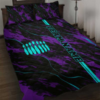 Strike Bowling Graphic Quilt Bed Set with Purple Black Marble Texture and Custom Team Name - Wonder Print Shop