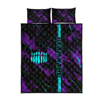 Strike Bowling Graphic Quilt Bed Set with Purple Black Marble Texture and Custom Team Name - Wonder Print Shop