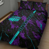 Strike Bowling Graphic Quilt Bed Set with Purple Black Marble Texture and Custom Team Name - Wonder Print Shop
