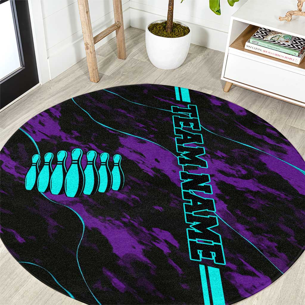 Strike Bowling Graphic Round Carpet with Purple Black Marble Texture and Custom Team Name - Wonder Print Shop