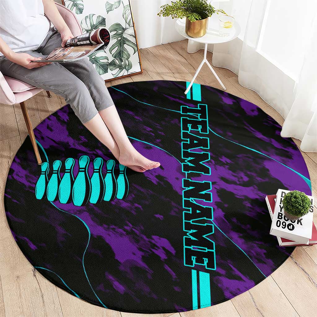 Strike Bowling Graphic Round Carpet with Purple Black Marble Texture and Custom Team Name - Wonder Print Shop