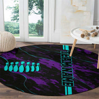 Strike Bowling Graphic Round Carpet with Purple Black Marble Texture and Custom Team Name - Wonder Print Shop