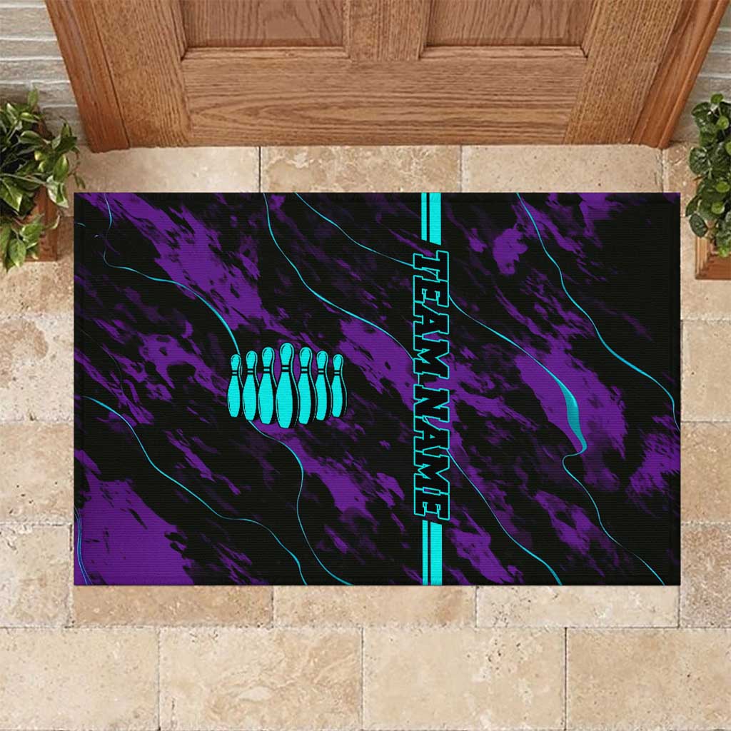 Strike Bowling Graphic Rubber Doormat with Purple Black Marble Texture and Custom Team Name - Wonder Print Shop