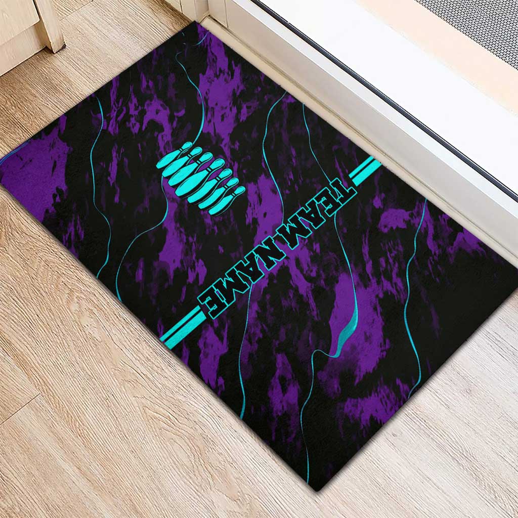 Strike Bowling Graphic Rubber Doormat with Purple Black Marble Texture and Custom Team Name - Wonder Print Shop