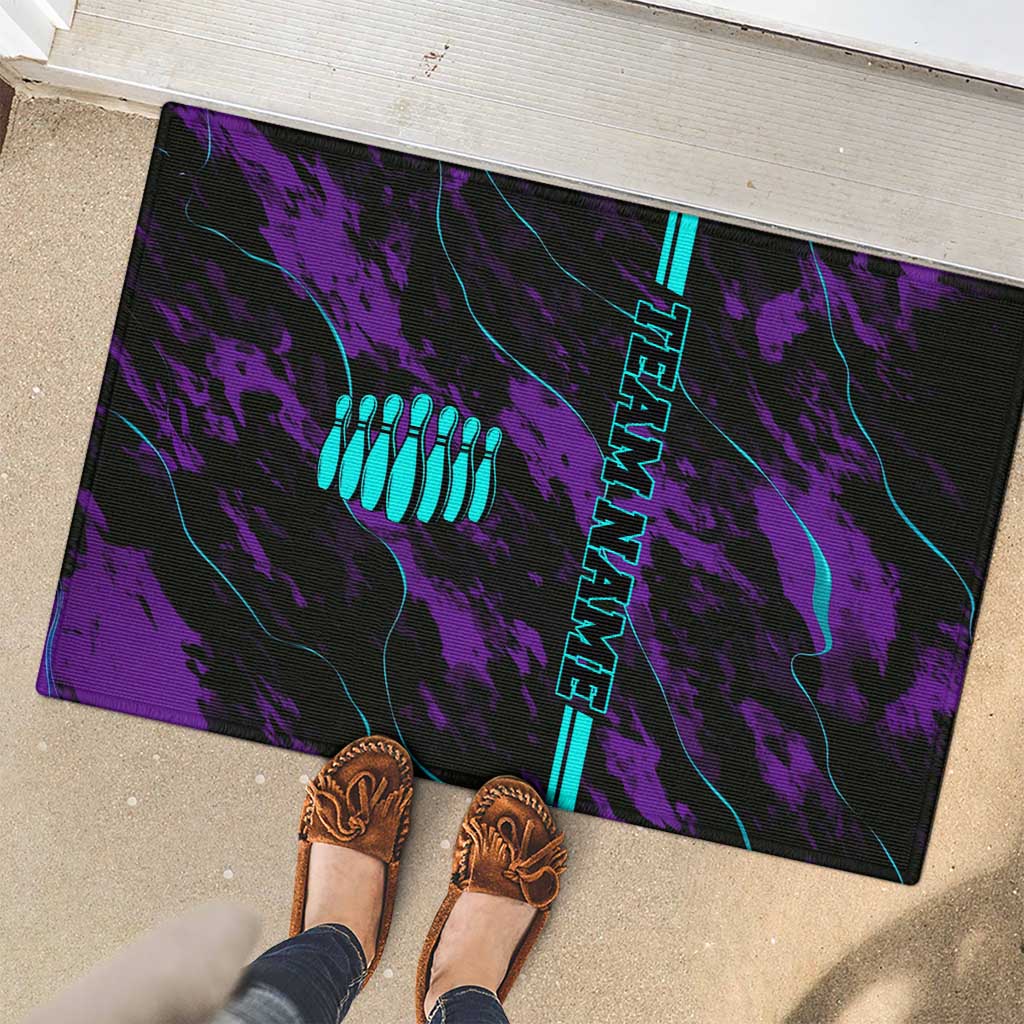 Strike Bowling Graphic Rubber Doormat with Purple Black Marble Texture and Custom Team Name - Wonder Print Shop