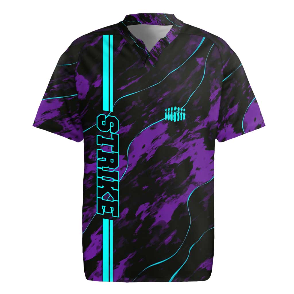 Strike Bowling Graphic Rugby Jersey with Purple Black Marble Texture and Custom Team Name - Wonder Print Shop