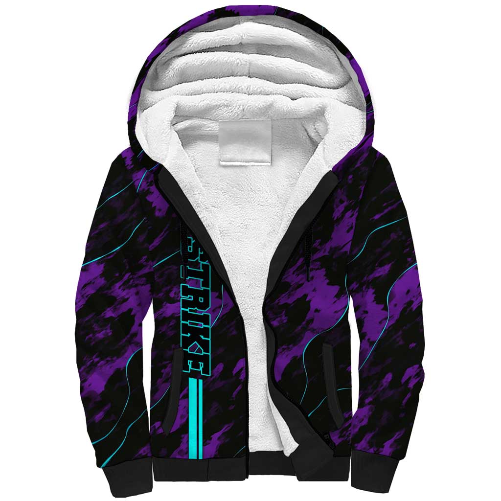 Strike Bowling Graphic Sherpa Hoodie with Purple Black Marble Texture and Custom Team Name - Wonder Print Shop