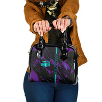 Strike Bowling Graphic Shoulder Handbag with Purple Black Marble Texture and Custom Team Name - Wonder Print Shop