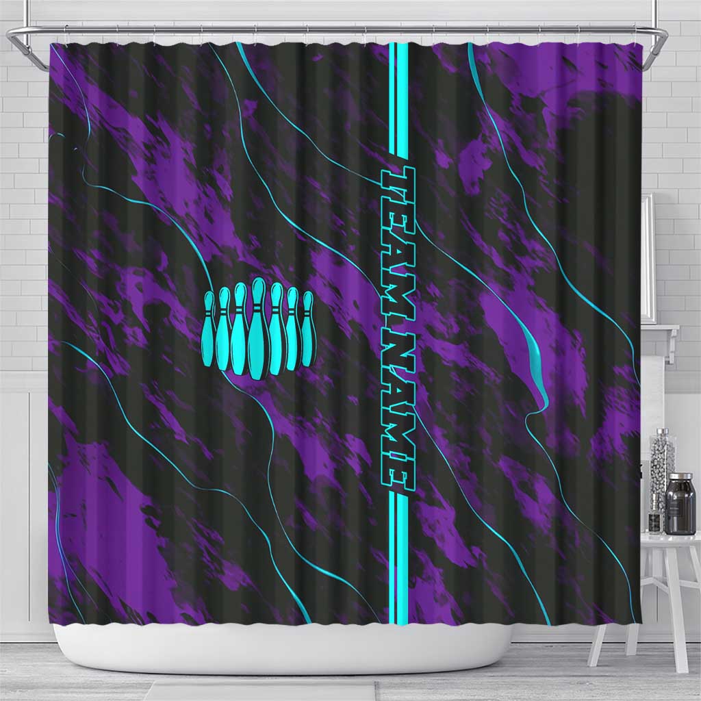 Strike Bowling Graphic Shower Curtain with Purple Black Marble Texture and Custom Team Name - Wonder Print Shop