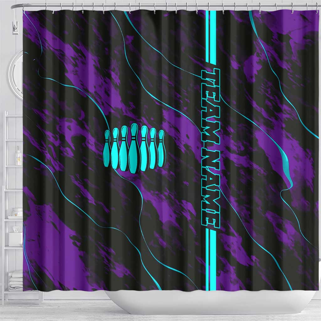 Strike Bowling Graphic Shower Curtain with Purple Black Marble Texture and Custom Team Name - Wonder Print Shop