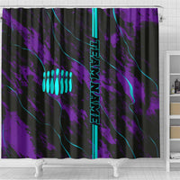 Strike Bowling Graphic Shower Curtain with Purple Black Marble Texture and Custom Team Name - Wonder Print Shop