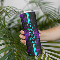 Strike Bowling Graphic Skinny Tumbler with Purple Black Marble Texture and Custom Team Name - Wonder Print Shop