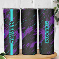 Strike Bowling Graphic Skinny Tumbler with Purple Black Marble Texture and Custom Team Name - Wonder Print Shop