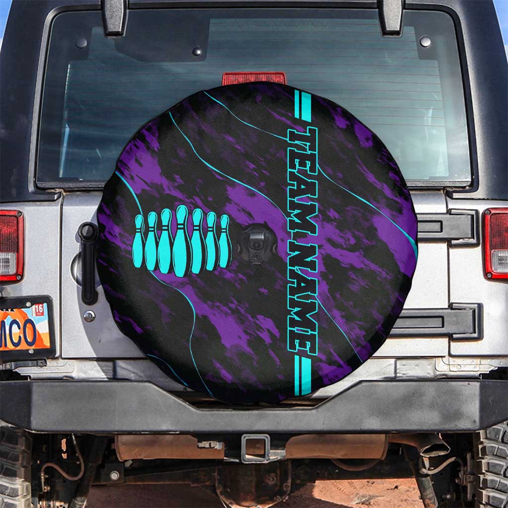 Strike Bowling Graphic Spare Tire Cover with Purple Black Marble Texture and Custom Team Name - Wonder Print Shop