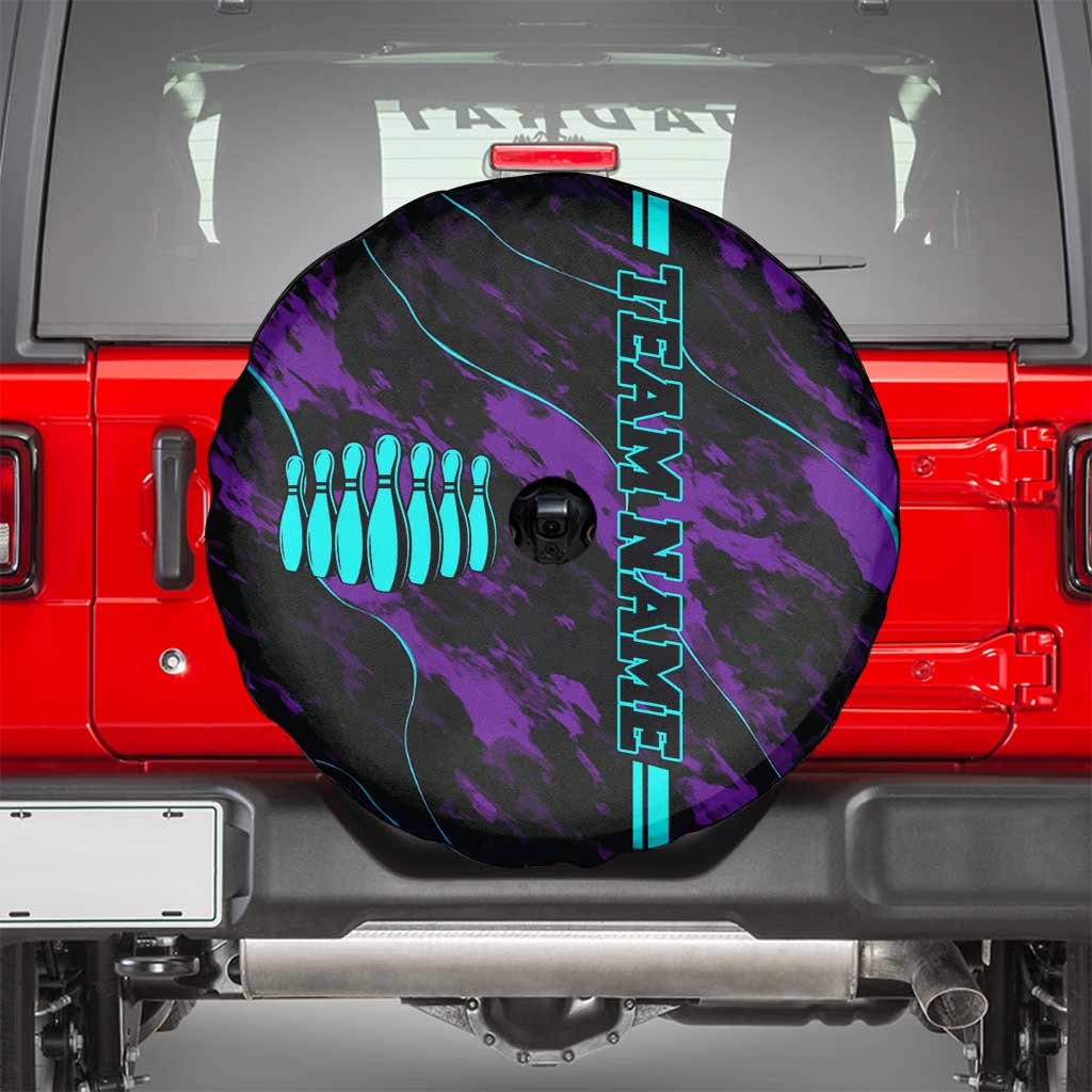 Strike Bowling Graphic Spare Tire Cover with Purple Black Marble Texture and Custom Team Name - Wonder Print Shop