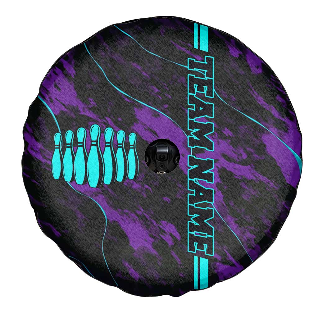 Strike Bowling Graphic Spare Tire Cover with Purple Black Marble Texture and Custom Team Name - Wonder Print Shop