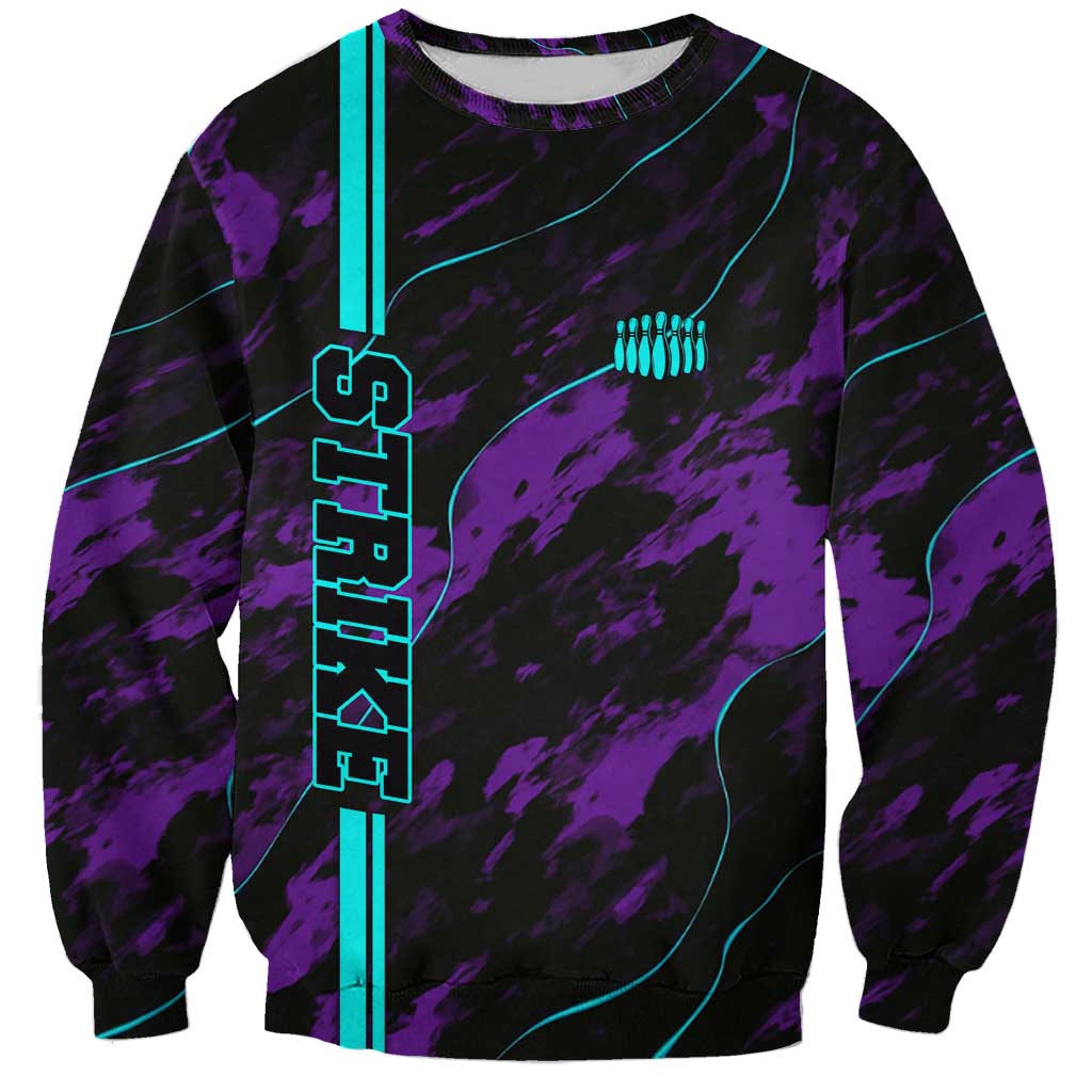 Strike Bowling Graphic Sweatshirt with Purple Black Marble Texture and Custom Team Name - Wonder Print Shop