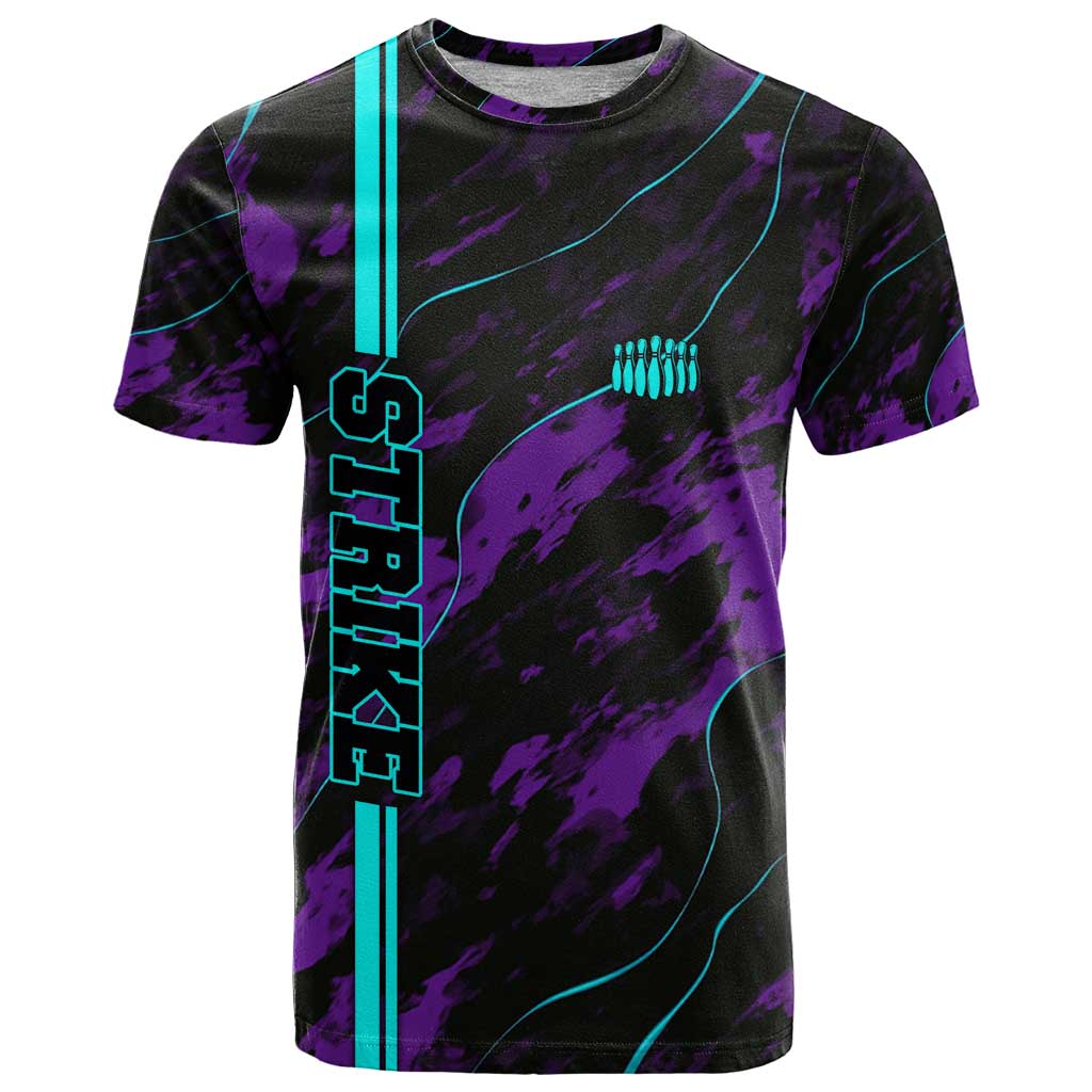 Strike Bowling Graphic T Shirt with Purple Black Marble Texture and Custom Team Name - Wonder Print Shop
