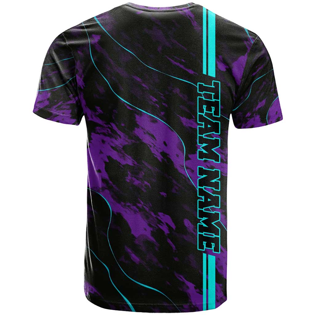 Strike Bowling Graphic T Shirt with Purple Black Marble Texture and Custom Team Name - Wonder Print Shop