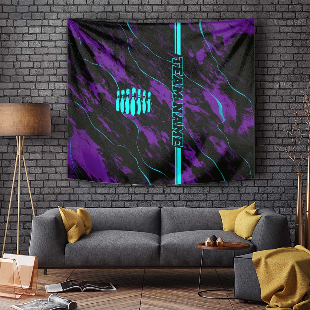 Strike Bowling Graphic Tapestry with Purple Black Marble Texture and Custom Team Name - Wonder Print Shop