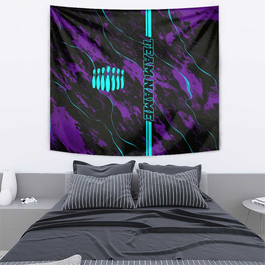 Strike Bowling Graphic Tapestry with Purple Black Marble Texture and Custom Team Name - Wonder Print Shop
