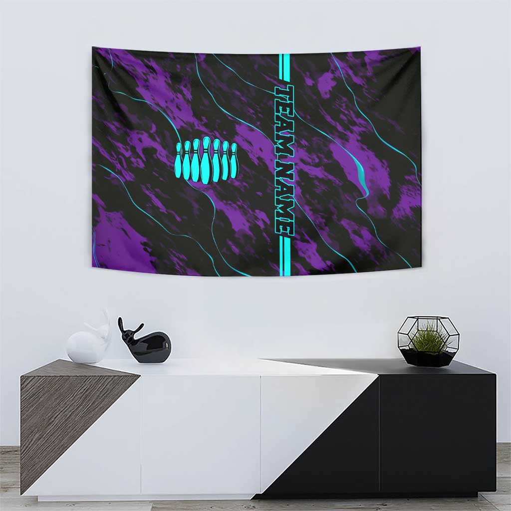 Strike Bowling Graphic Tapestry with Purple Black Marble Texture and Custom Team Name - Wonder Print Shop