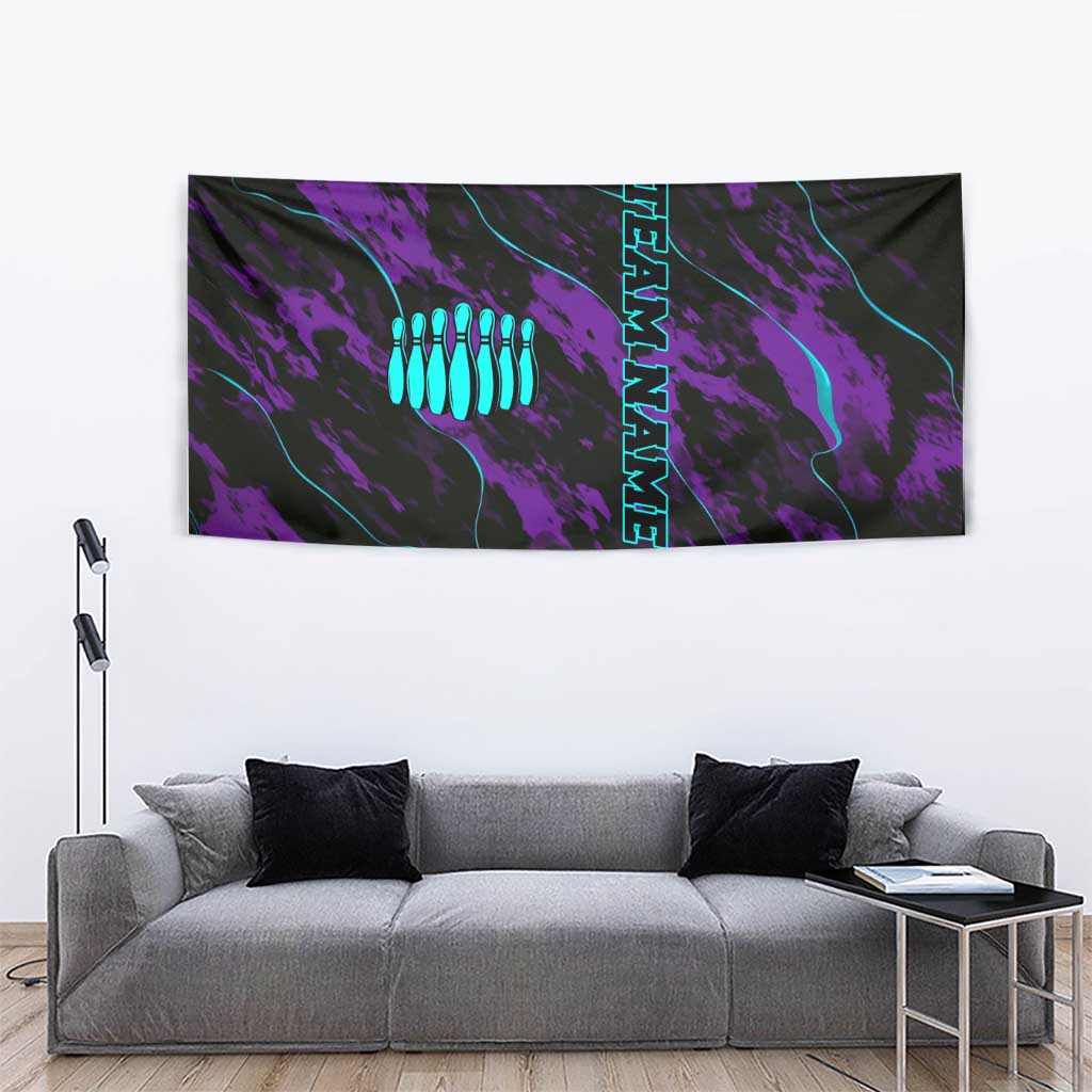 Strike Bowling Graphic Tapestry with Purple Black Marble Texture and Custom Team Name - Wonder Print Shop