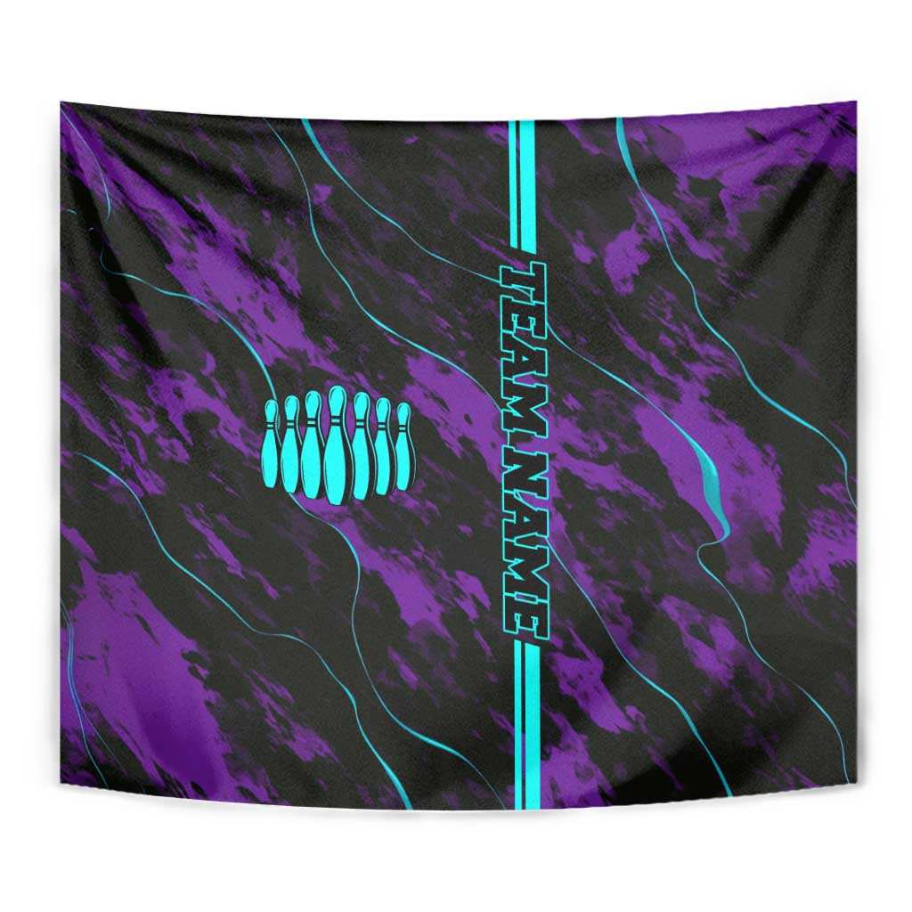 Strike Bowling Graphic Tapestry with Purple Black Marble Texture and Custom Team Name - Wonder Print Shop