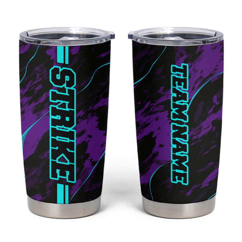 Strike Bowling Graphic Tumbler Cup with Purple Black Marble Texture and Custom Team Name - Wonder Print Shop