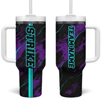 Strike Bowling Graphic Tumbler With Handle with Purple Black Marble Texture and Custom Team Name - Wonder Print Shop