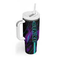 Strike Bowling Graphic Tumbler With Handle with Purple Black Marble Texture and Custom Team Name - Wonder Print Shop