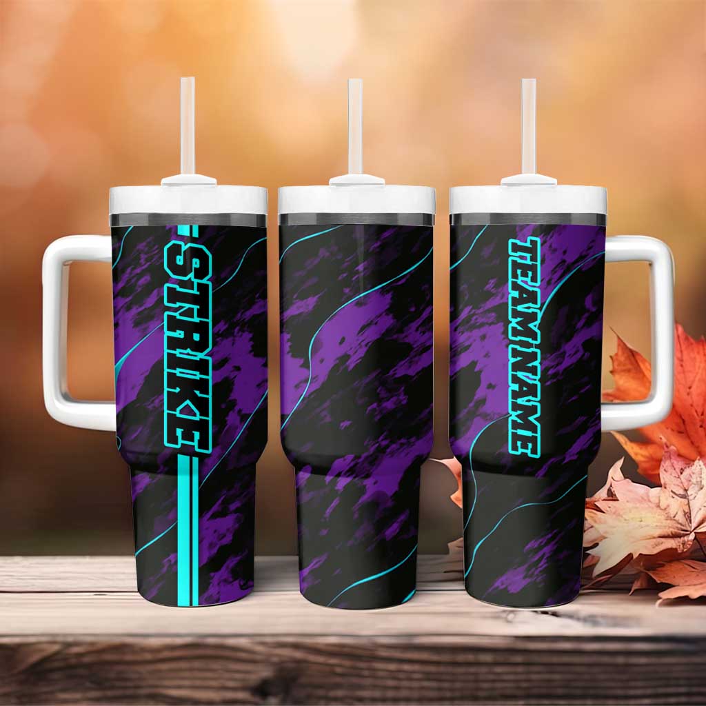 Strike Bowling Graphic Tumbler With Handle with Purple Black Marble Texture and Custom Team Name - Wonder Print Shop