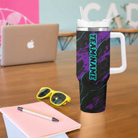 Strike Bowling Graphic Tumbler With Handle with Purple Black Marble Texture and Custom Team Name - Wonder Print Shop