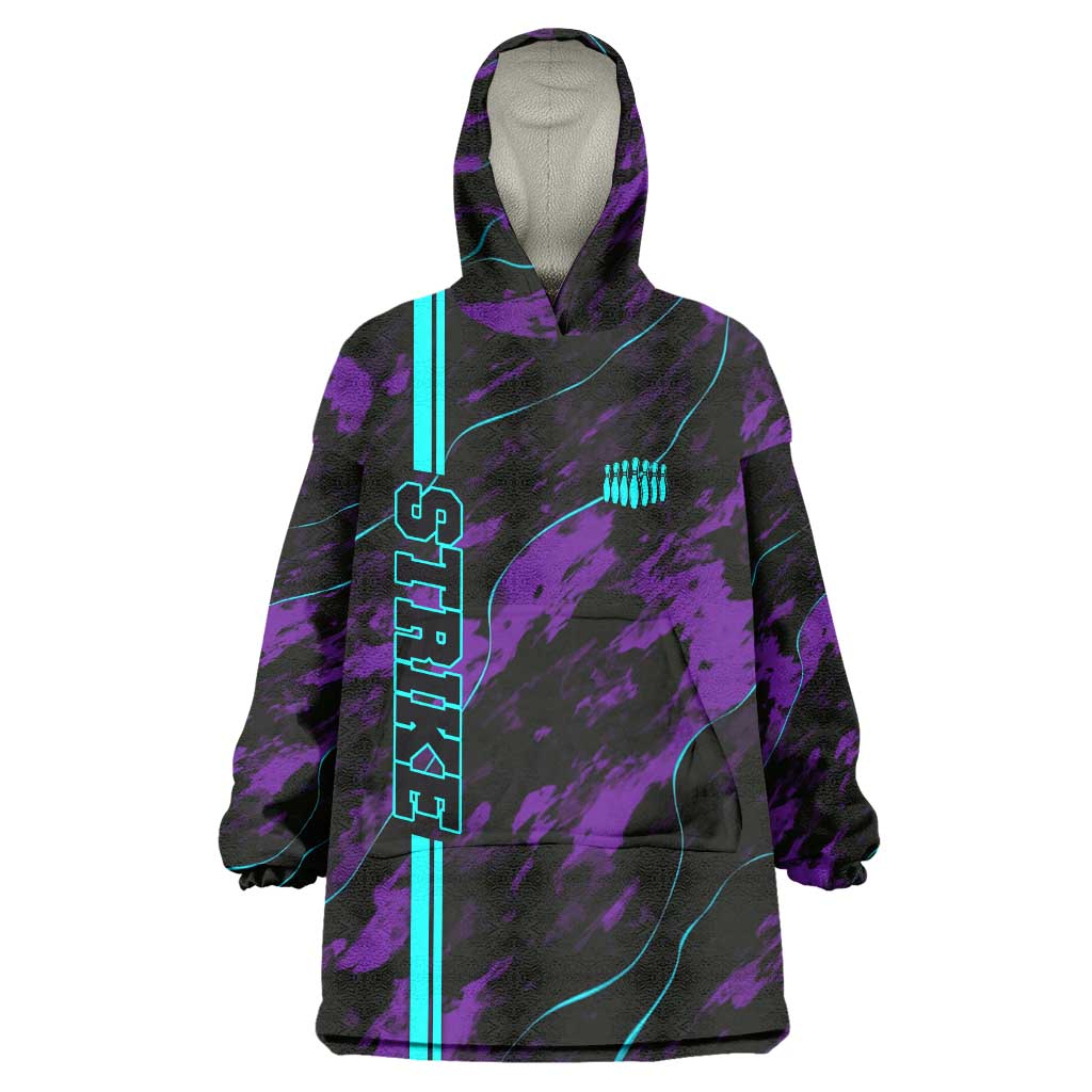 Strike Bowling Graphic Wearable Blanket Hoodie with Purple Black Marble Texture and Custom Team Name - Wonder Print Shop