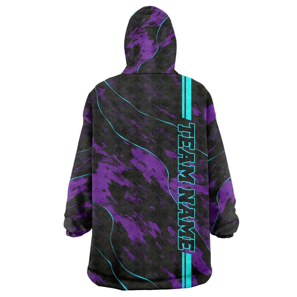 Strike Bowling Graphic Wearable Blanket Hoodie with Purple Black Marble Texture and Custom Team Name - Wonder Print Shop