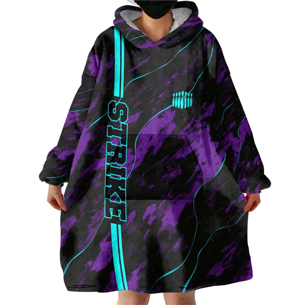 Strike Bowling Graphic Wearable Blanket Hoodie with Purple Black Marble Texture and Custom Team Name - Wonder Print Shop