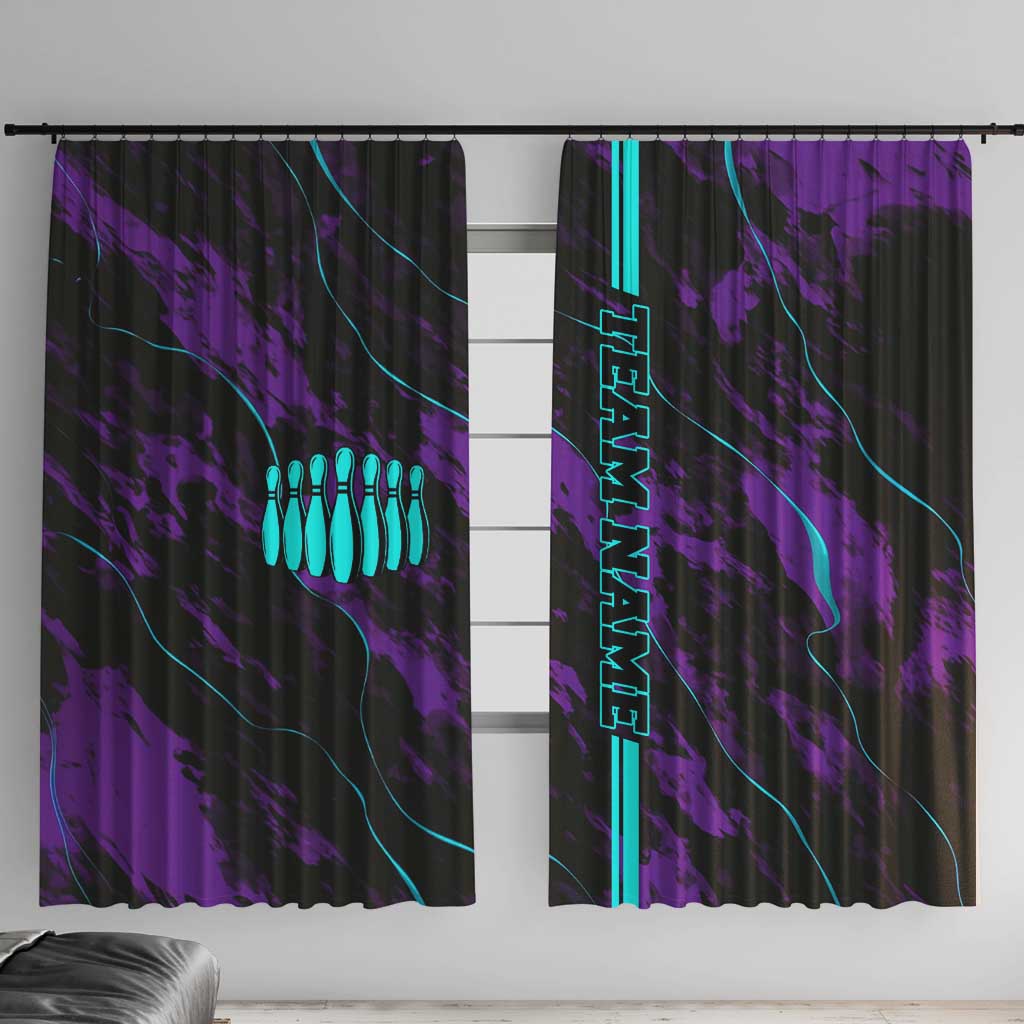 Strike Bowling Graphic Window Curtain with Purple Black Marble Texture and Custom Team Name - Wonder Print Shop