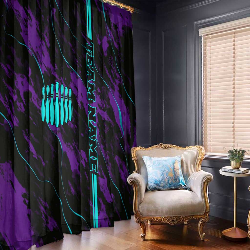 Strike Bowling Graphic Window Curtain with Purple Black Marble Texture and Custom Team Name - Wonder Print Shop