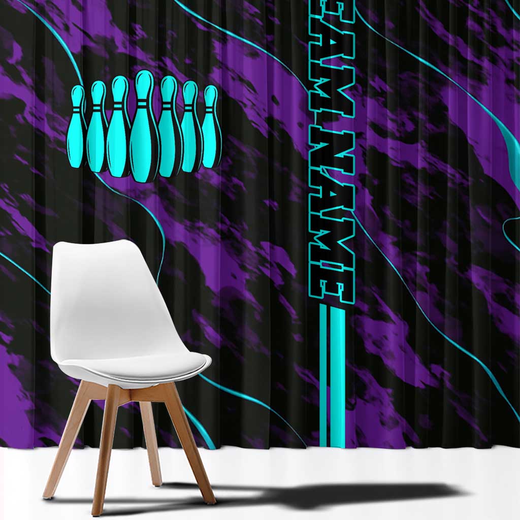Strike Bowling Graphic Window Curtain with Purple Black Marble Texture and Custom Team Name - Wonder Print Shop