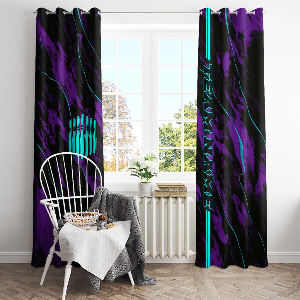Strike Bowling Graphic Window Curtain with Purple Black Marble Texture and Custom Team Name - Wonder Print Shop